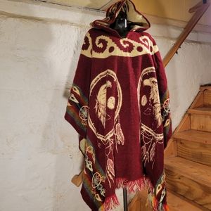 Vintage Alpaca Native Hooded Dreamcatcher & Bald Eagle Poncho